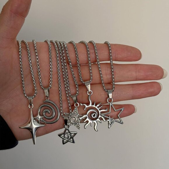 6PCS Y2K Sun Pentagram Necklace Set for Women Men Gothic Jewelry - Picture 2 of 6